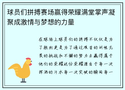 球员们拼搏赛场赢得荣耀满堂掌声凝聚成激情与梦想的力量